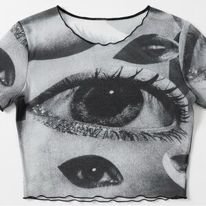 Cole Haan Black and Gray Eye Print Crop Top